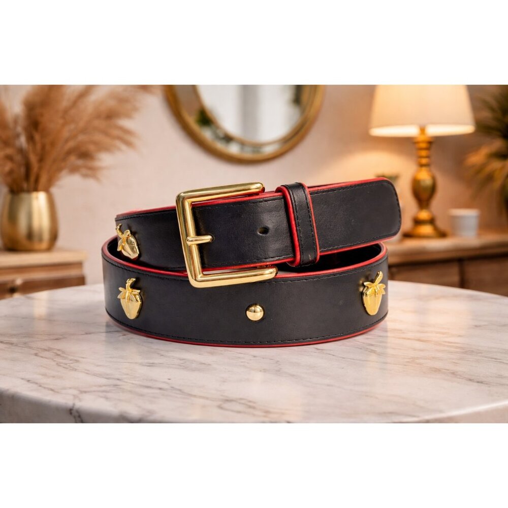 Rare Escada 90’s Black Belt Gold Strawberries Size M EU 40